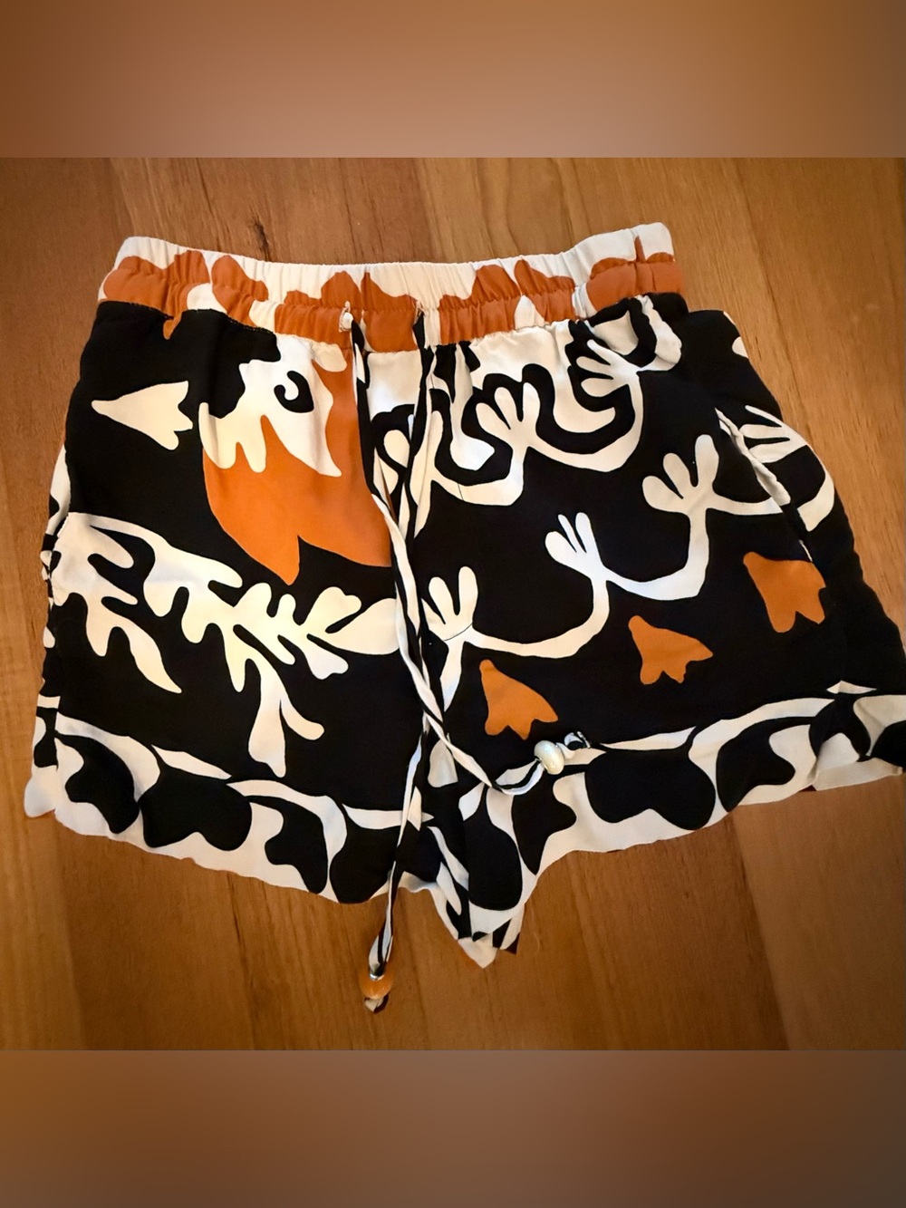 Zara Black, White & Orange Drawstring Shorts
